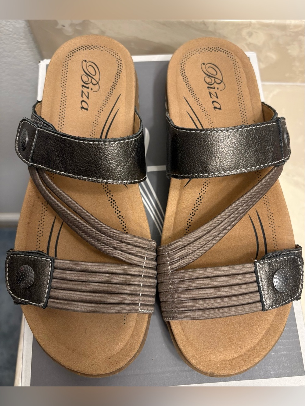 Women's metallic Taupe Slide Sandals